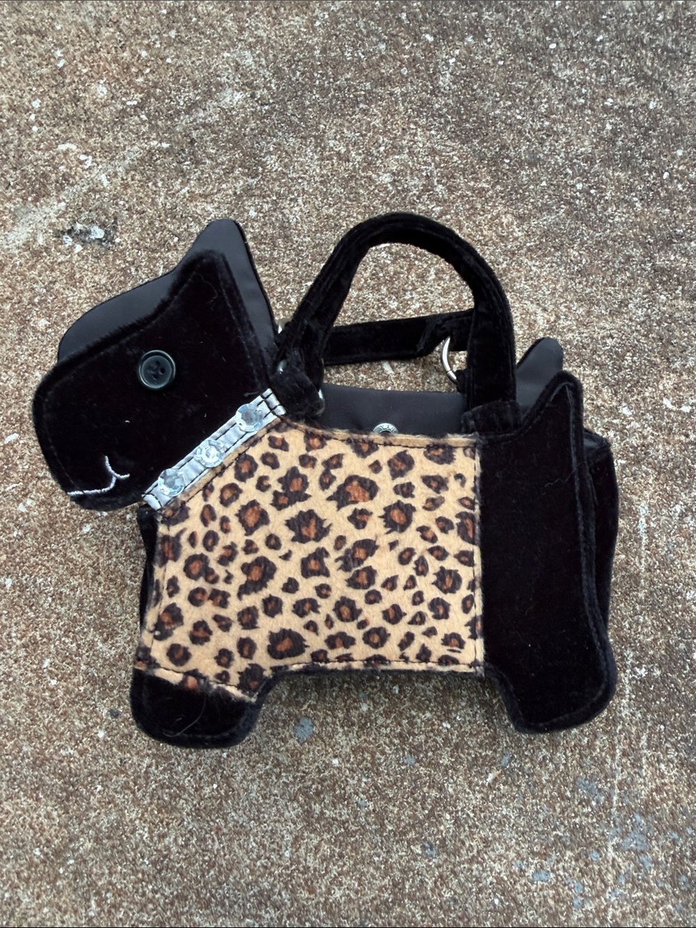 Kids Leopard Scottie Dog Plush Handbag - Black and Leopard Print.